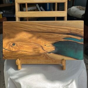 Natural Wood and Teal Resin Cutting Board